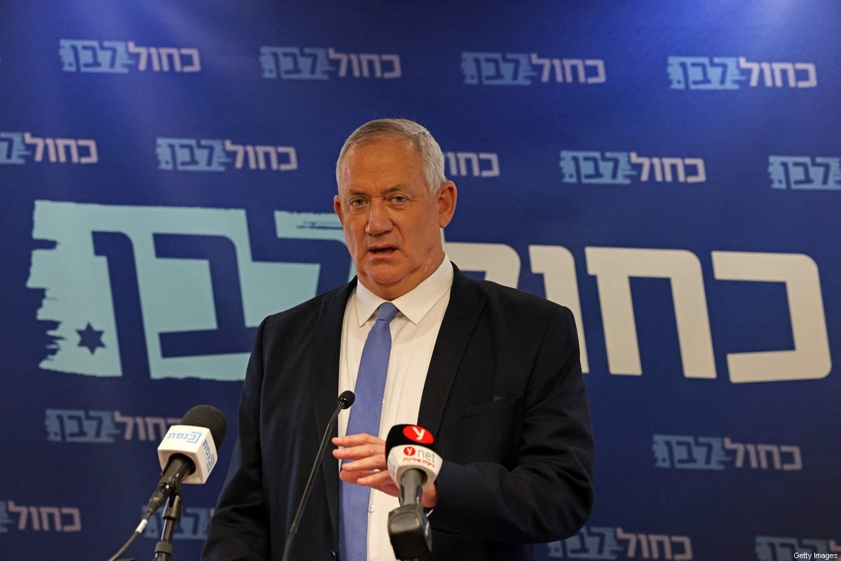 Ministro da Defesa israelense Benny Gantz em Jerusalém em 7 de junho de 2021 [Menahem KAHANA//AFP/Getty Images]
