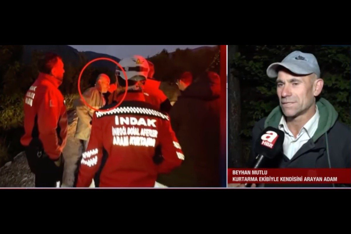 Trabalhador da construção civil Beyhan Mutlu, 50, se junta à equipe de busca por si mesmo [Youtube screengrab/ATV]