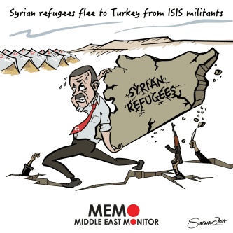 A Turquia tem sido um dos principais países a receber refugiados sírios - Cartoon [Monitor do Oriente Mèdio]
