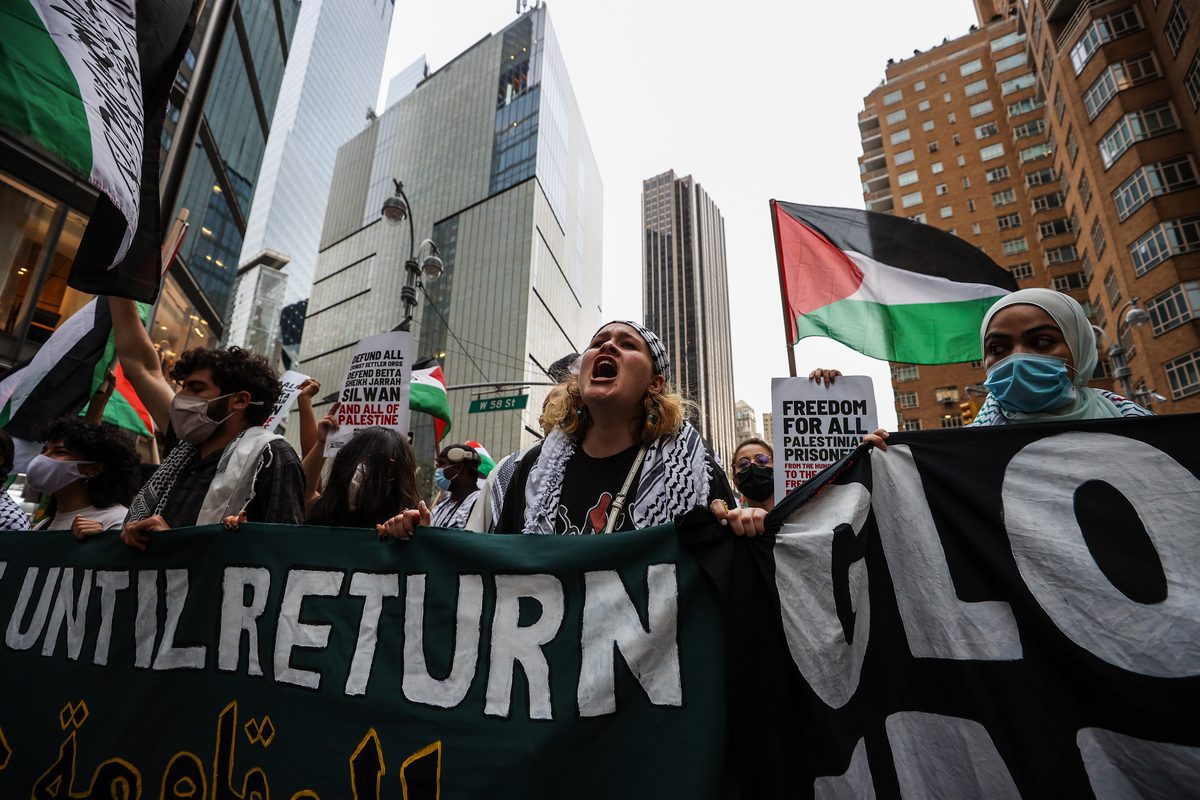 Protesto em solidariedade ao povo palestino na cidade de Nova York, Estados Unidos, 17 de setembro de 2021 [Tayfun Coşkun/Agência Anadolu]
