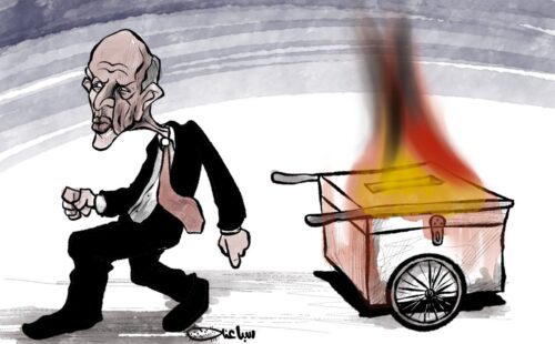 O presidente da Tunisia, Kais Saied, está arruinando a democracia? - Charge [Sabaaneh/Monitor do Oriente Médio]