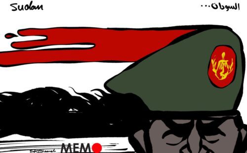 Os militares do Sudão tomaram o poder e prenderam o primeiro-ministro, Abdalla Hamdok - Charge [Sabaaneh / Monitor do Oriente Médio]