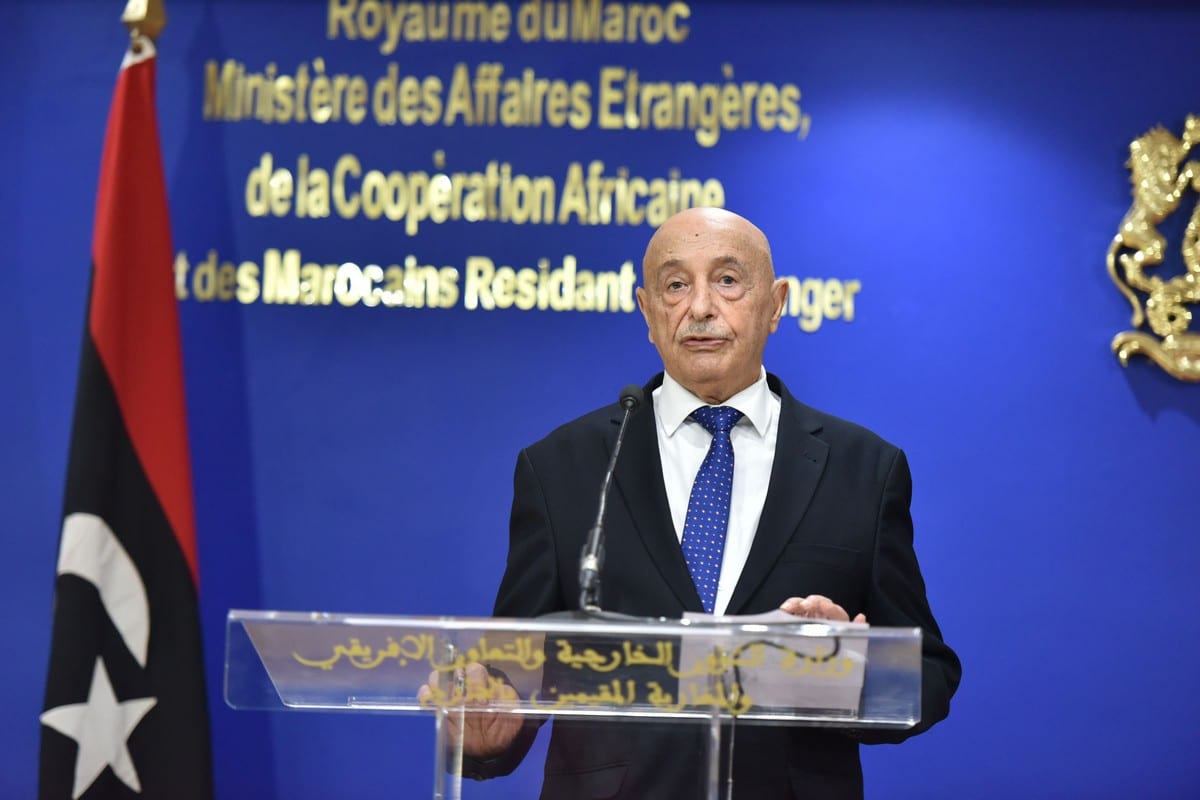 Presidente da Câmara dos Representantes da Líbia, Aguila Saleh Issa, em Rabat, Marrocos, em 24 de junho de 2021. [Jalal Morchidi/Agência Anadolu]
