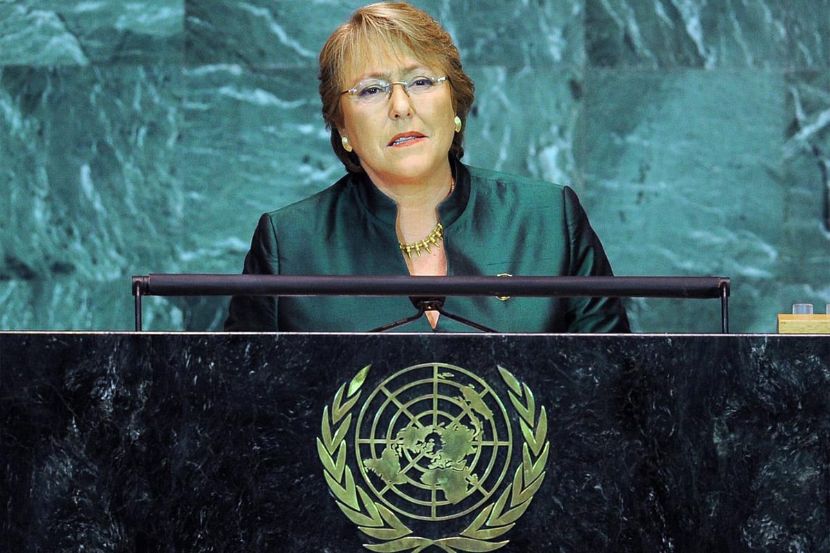 Michelle Bachelet, alta comissária das Nações Unidas para os Direitos Humanos, discursa na Assembleia Geral das Nações Unidas em Nova Iorque [Twitter]