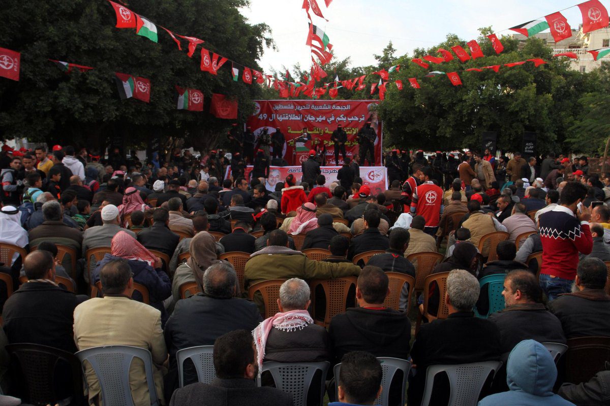 Ato para celebrar o 49° aniversário da Frente Popular para a Libertação da Palestina (FPLP), em Rafah, na Faixa de Gaza, 13 de dezembro de 2016 [Abed Rahim Khatib/Anadolu Agency]

