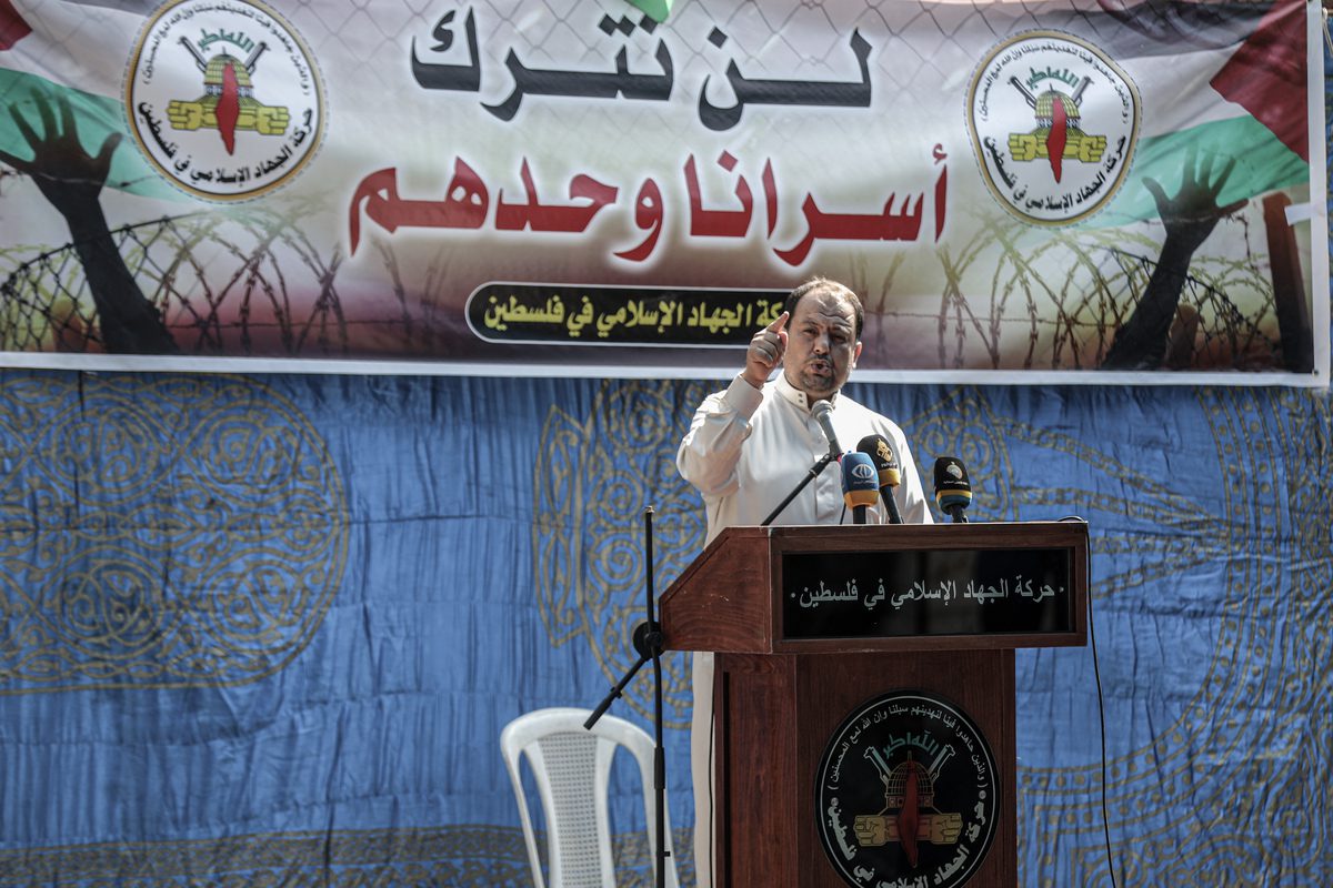 O porta-voz do Movimento Jihad Islâmico, Dawoud Shihab, na Cidade de Gaza, Gaza, em 15 de outubro de 2021 [Ali Jadallah/Agência Anadolu]