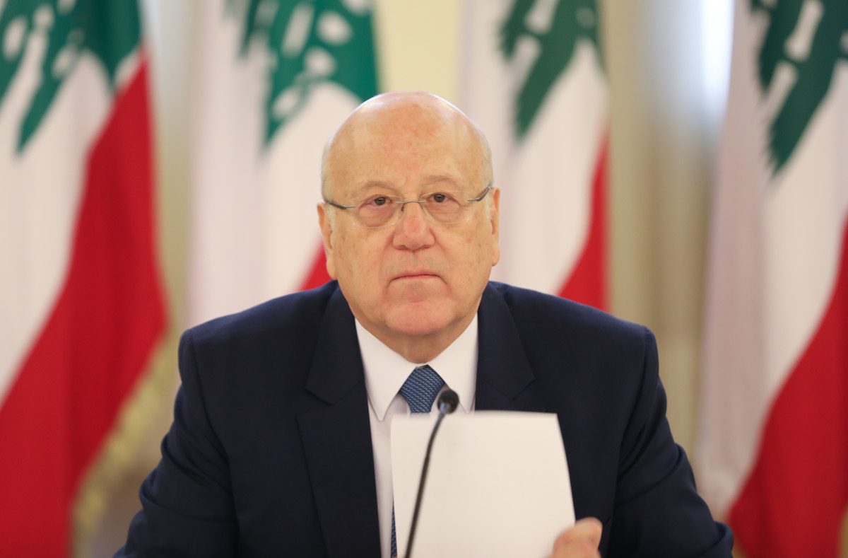 O primeiro-ministro libanês, Najib Mikati, em Beirute, em 28 de dezembro de 2021 [Primeiro-ministro libanês/Agência Anadolu]
