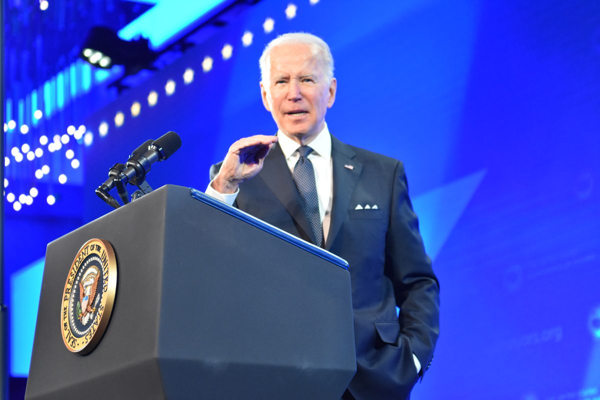 Presidente Joe Biden durante 90° Encontro Anual de Inverno da Conferência de Prefeitos dos Estados Unidos, em Washington DC, 21 de janeiro de 2022 [Kyle Mazza/Agência Anadolu]
