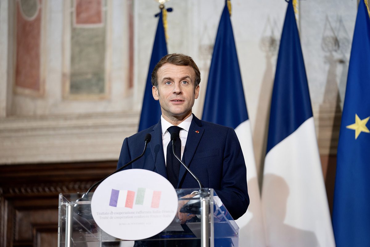 Presidente da França Emmanuel Macron em Roma, 26 de novembro de 2021 [Governo da Itália/Agência Anadolu]
