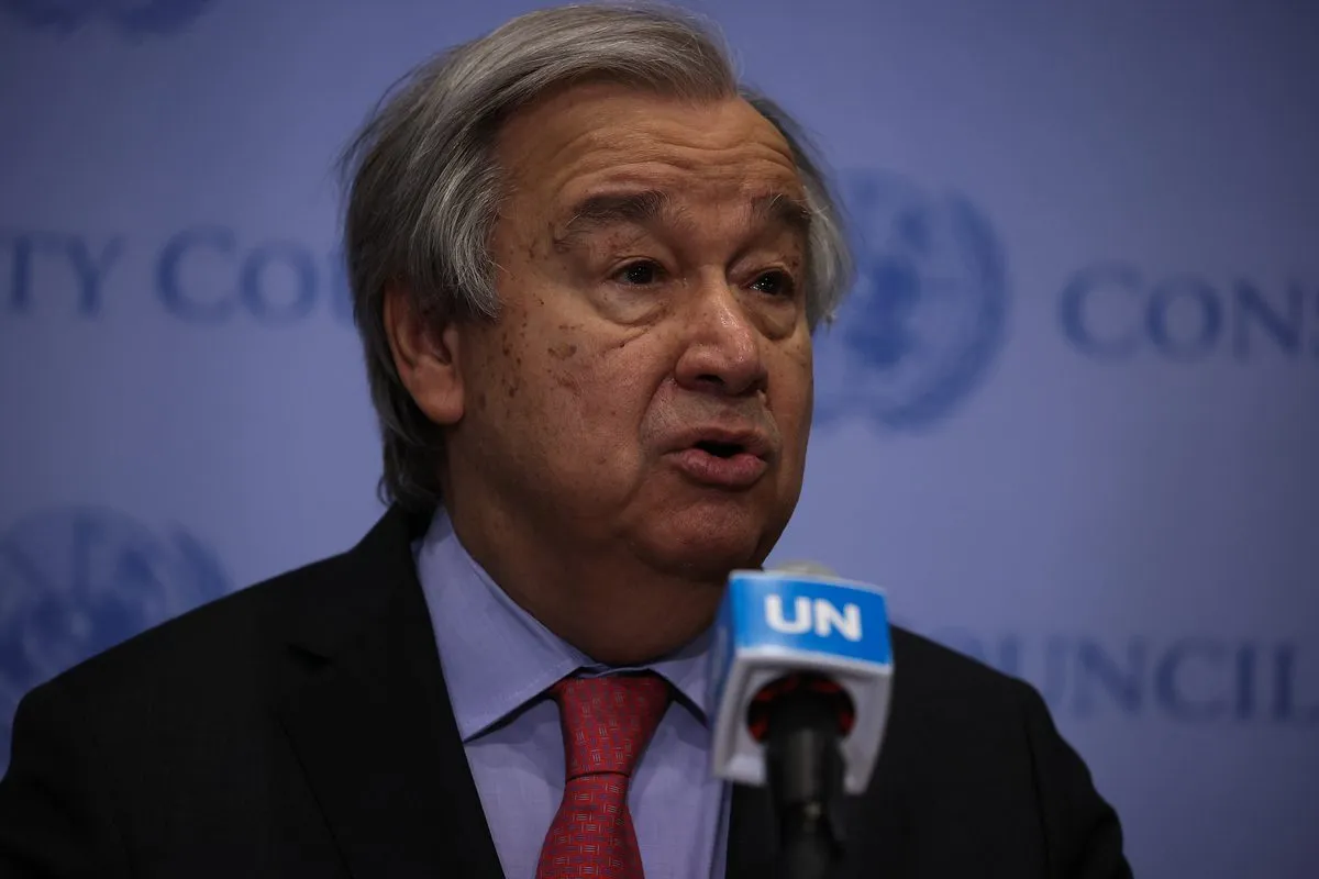 Secretário-Geral das Nações Unidas António Guterres durante coletiva de imprensa no Conselho de Segurança, em Nova York, 14 de março de 2022 [Tayfun Coşkun/Agência Anadolu]