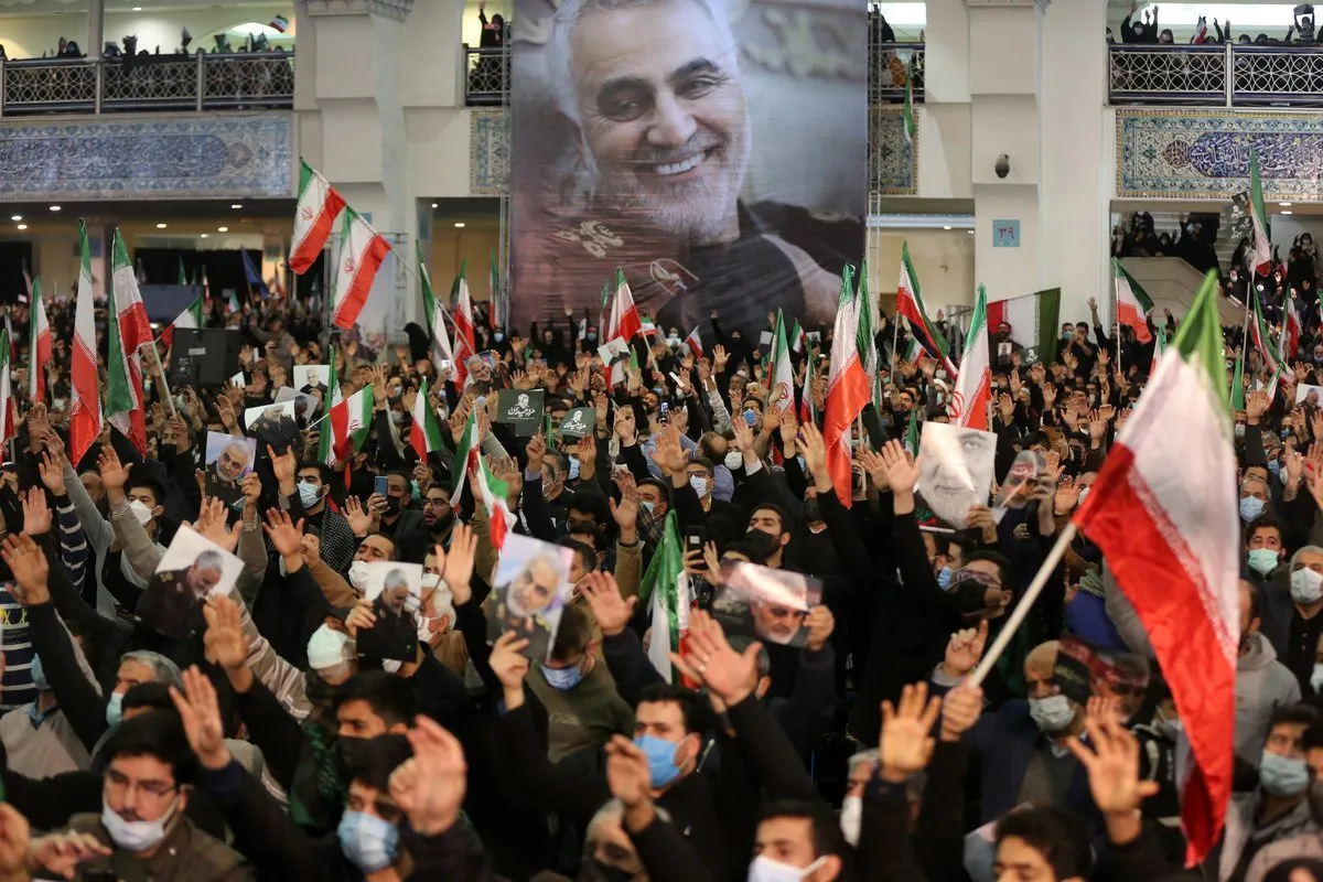 Vigília que marca o segundo aniversário do assassinato do comandante militar iraniano Qassem Soleimani em um ataque de drone dos EUA no Imam Khomeini Mosalla em Teerã, Irã, em 3 de janeiro de 2022 [Fatemeh Bahrami/Agência Anadolu]
