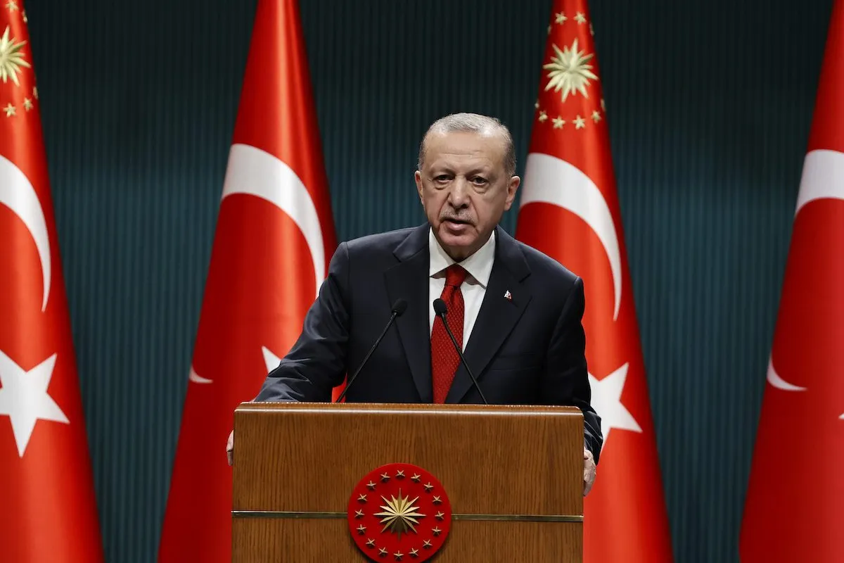 Presidente turco, Recep Tayyip Erdogan, em Ancara, Turkiye, em 28 de março de 2022 [Doğukan Keskinkılıç/Agência Anadolu]
