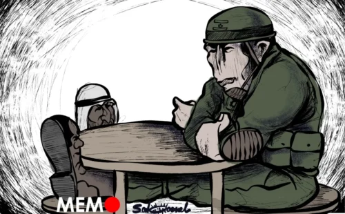 Conferência Egito-EAU-Israel: quem manda? Charge [Sabaaneh/Monitor do Oriente Médio]