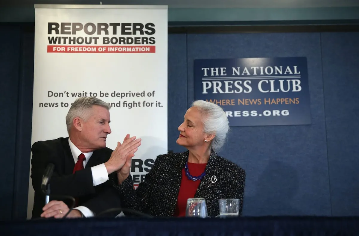 Pais do jornalista Austin Tice, desaparecido na Síria, realizam entrevista coletiva nos EUA, em 5 de fevereiro de 2015 [Alex Wong/Getty Images]
