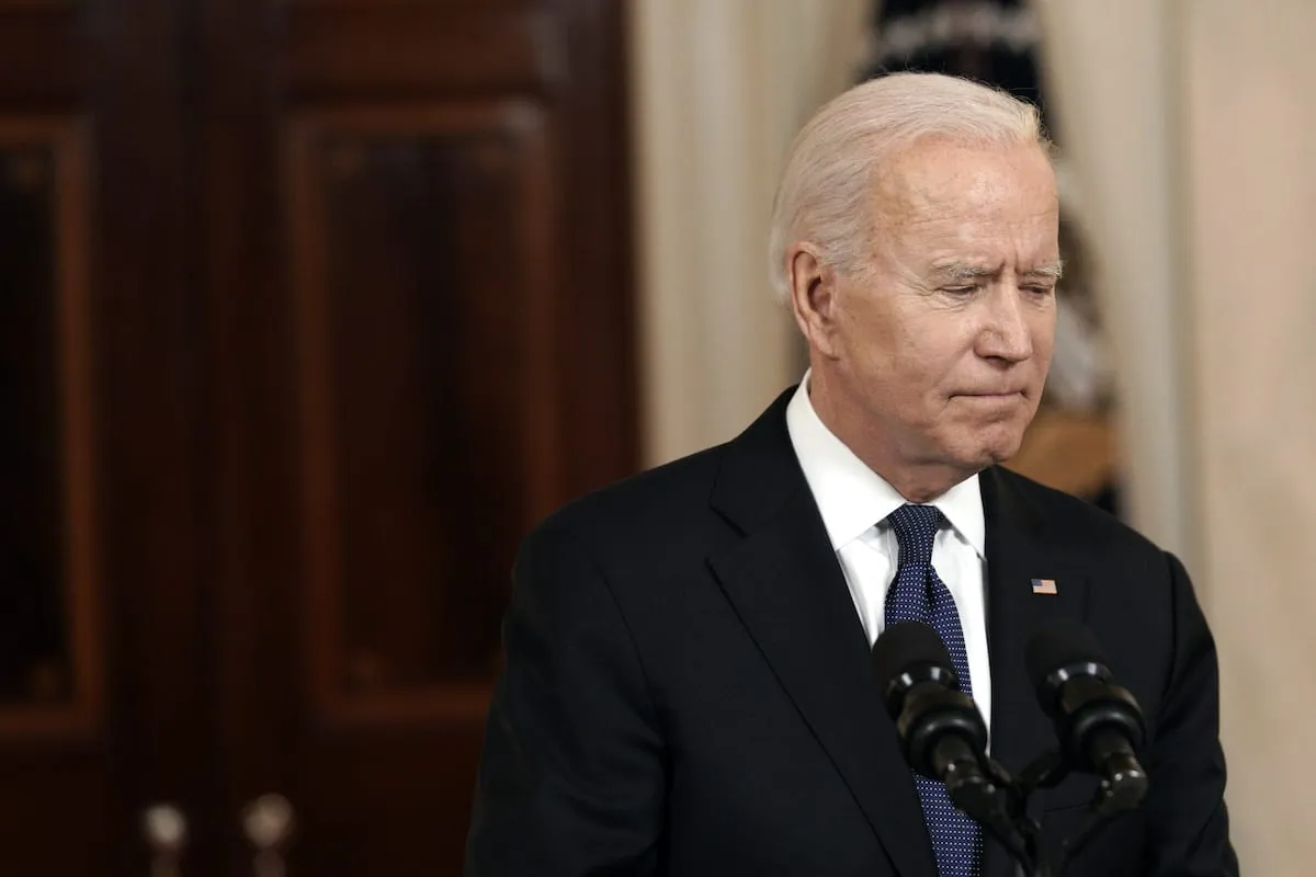 Presidente dos EUA Joe Biden após coletiva de imprensa na Casa Branca, em Washington DC, 20 de maio de 2021 [Yuri Gripas/Abaca/Bloomberg via Getty Images]
