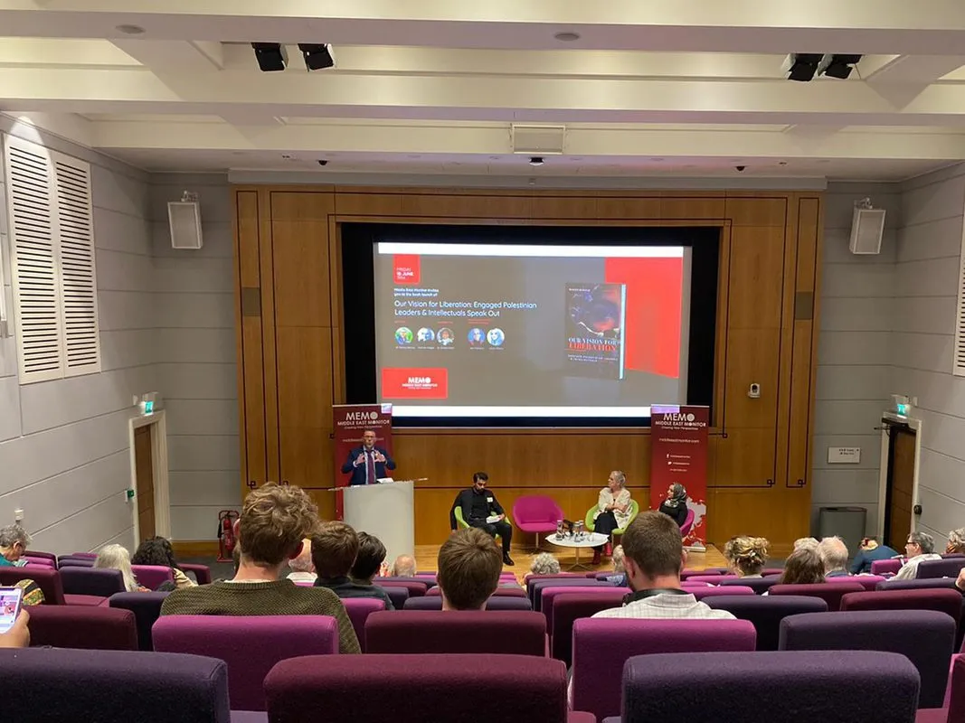 Lançamento de seu livro ‘Our Vision for Liberation’, em Londres, Reino Unido, 10 de junho de 2022 [Emre Atli/Monitor do Oriente Médio]