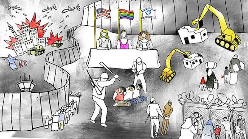 Pintando crimes de pink [Poster do Pinkwashing Exposed]