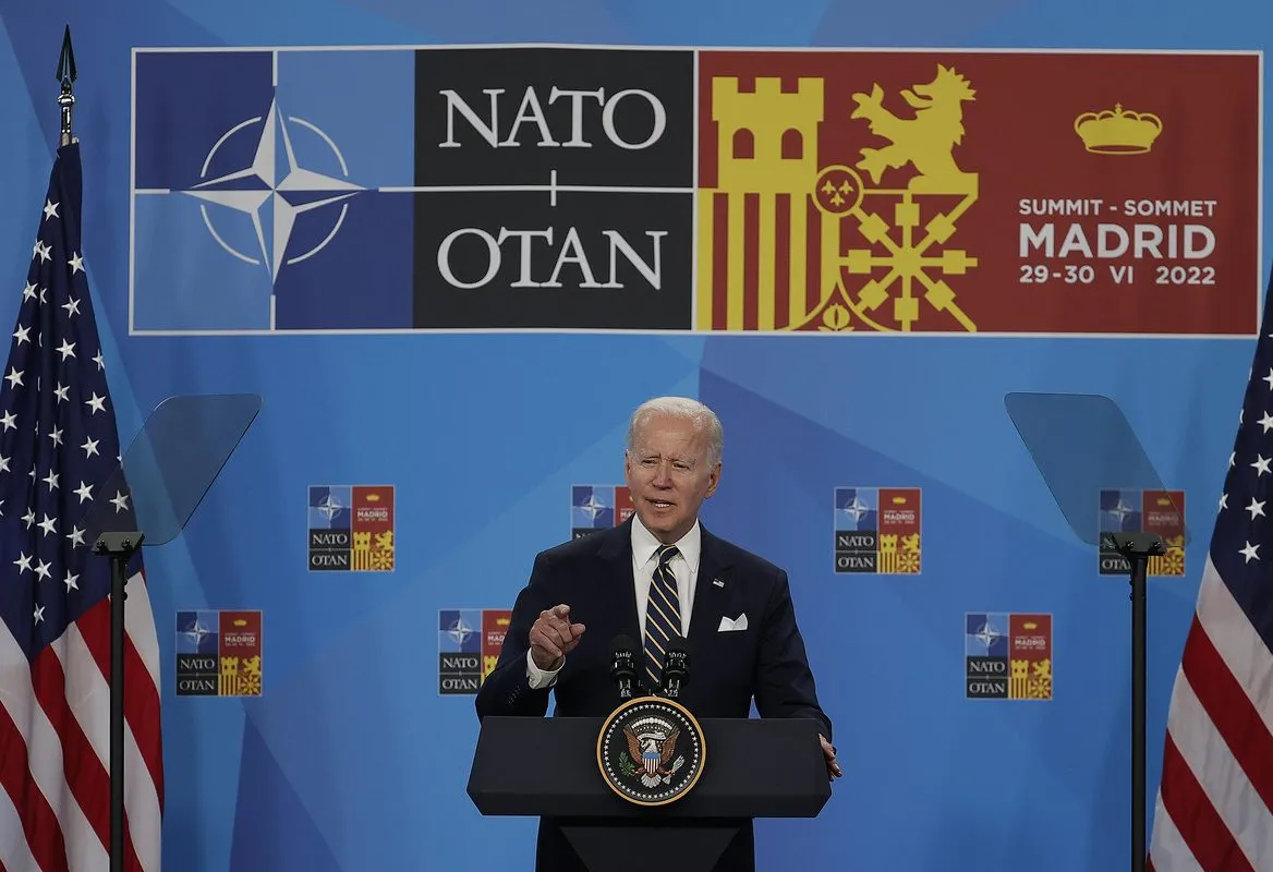 Presidente dos Estados Unidos Joe Biden durante conferência de imprensa no último dia da cúpula da Organização do Tratado do Atlântico Norte (OTAN), em Madrid, Espanha, 30 de junho de 2022 [Burak Akbulut/Agência Anadolu]
