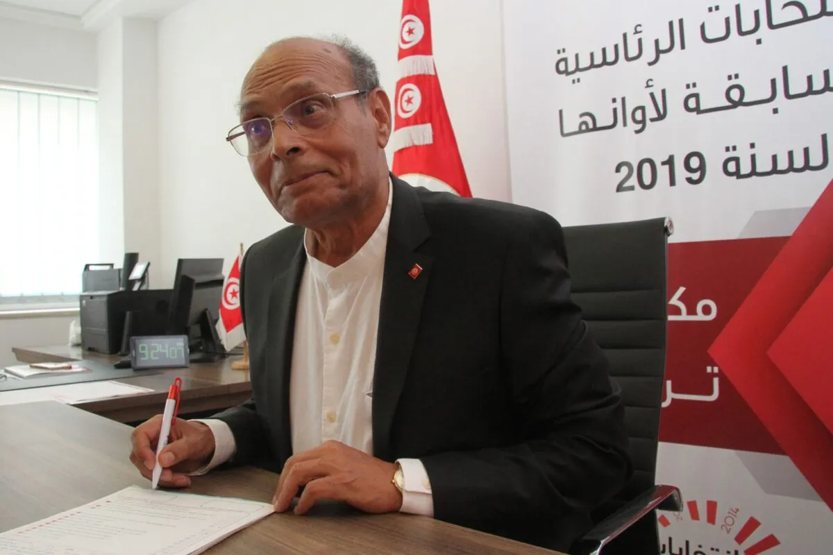O ex-presidente da Tunísia Moncef Marzouki ,em 7 de agosto de 2019 [Hasna/AFP via Getty Images] 
