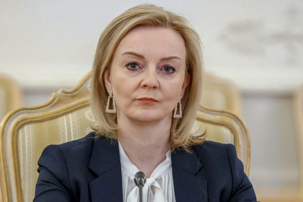 A secretária de Relações Exteriores britânica Liz Truss, em Moscou, Rússia em 10 de fevereiro de 2022 [Ministério das Relações Exteriores da RUS/Agência Anadolu] 
