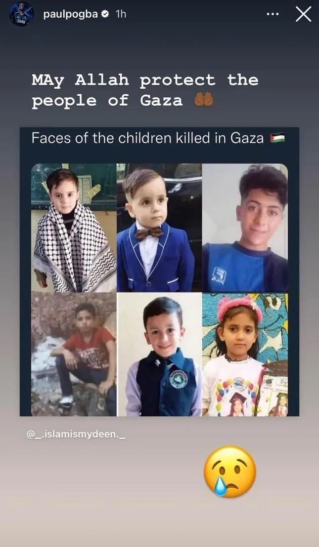 Paul Pogba – jogador francês do clube de futebol Juventus – expressa solidariedade ao povo palestino após mais recente ofensiva de Israel contra a Faixa de Gaza [Middle East Eye/Twitter]