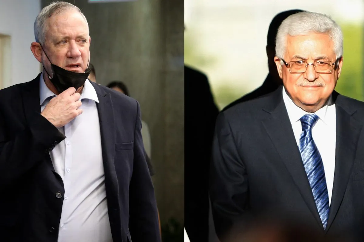 O ministro da Defesa de Israel Benny Gantz (esq.) e Mahmoud Abbas, Presidente da Autoridade Palestina (dir.) 
