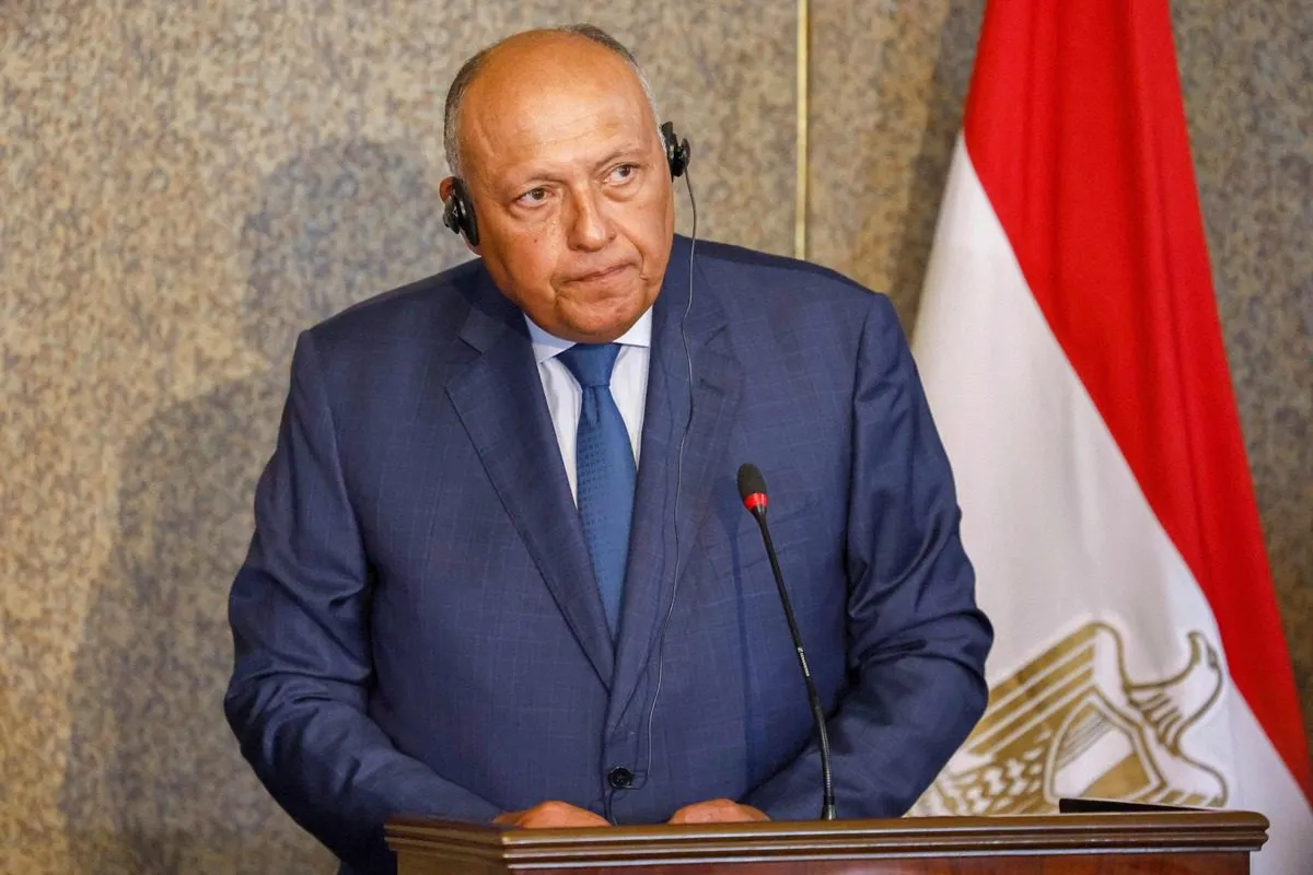 O ministro das Relações Exteriores egípcio Sameh Shokry faz um discurso na capital Cairo, em 24 de julho de 2022[Foto de Khaled Desouki/AFP via Getty Images] 

