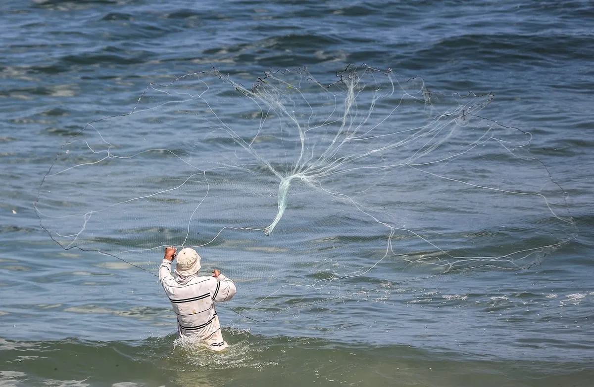 Pescador palestino na costa de Gaza [Ali Jadallah/Agência Anadolu]
