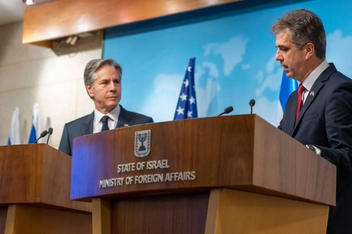 Secretário de Estado dos EUA Antony Blinken e chanceler israelense Eli Cohen durante coletiva de imprensa em Jerusalém ocupada, em 31 de janeiro de 2023 [Departamento de Estado dos EUA/Agência Anadolu]
