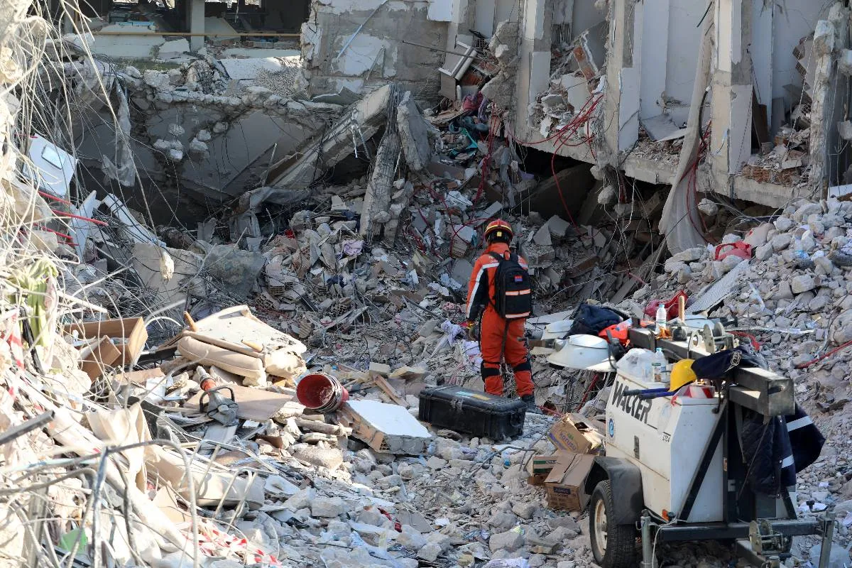 Equipes de busca e resgate da China continuam seus esforços após terremotos de magnitude 7,7 e 7,6 atingirem Hatay, Turquia em 14 de fevereiro de 2023 [Aytuğ Can Sencar/Pınar Şebnem Gürel] 
