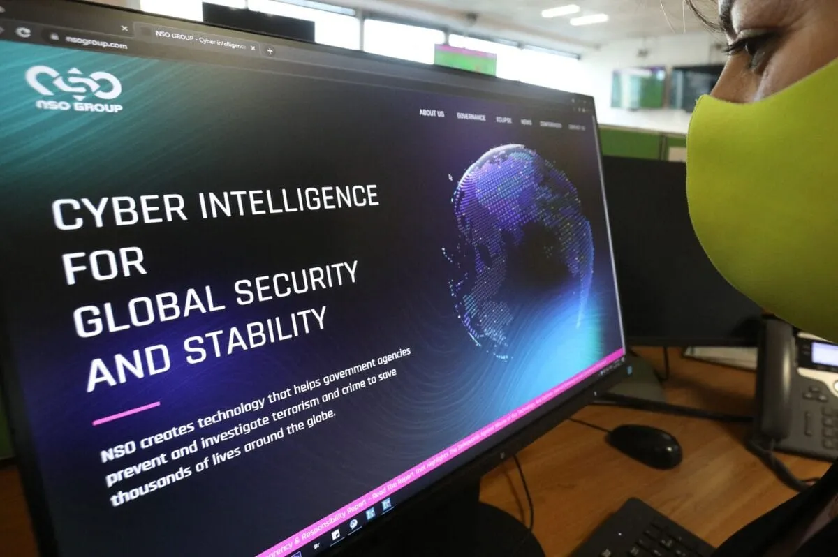 Website do spyware israelense Pegasus, em 21 de julho de 2021 [Mario Goldman/AFP via Getty Images]
