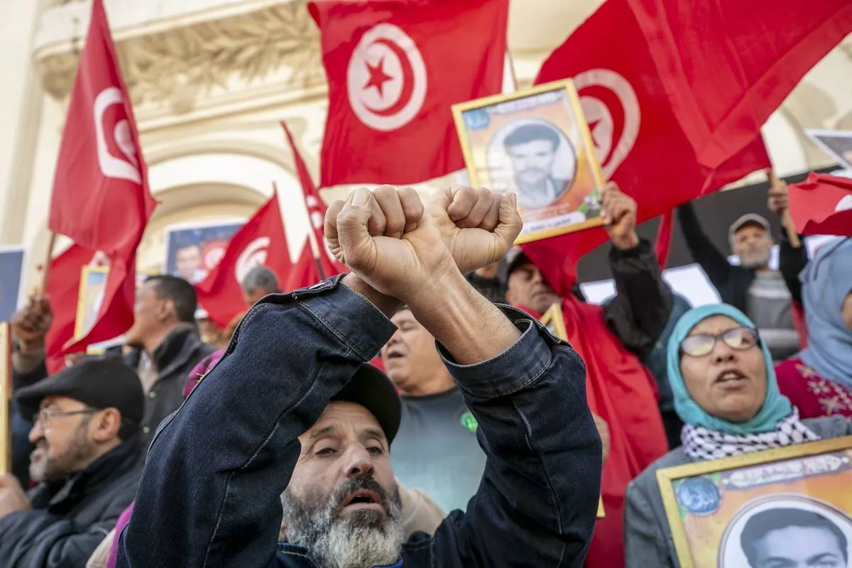 Ato realizado no Dia do Mártir na Praça Habib Bourguiba, em Túnis, capital da Tunísia, em 9 de abril de 2023 [Yassine Gaidi/Agência Anadolu]
