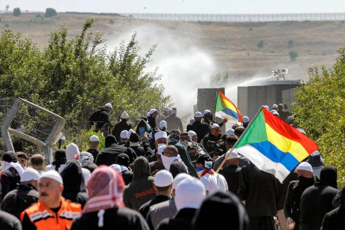 Protesto sírio contra ocupação em Golã, em 21 de junho de 2023 [@QudsNen/Twitter]
