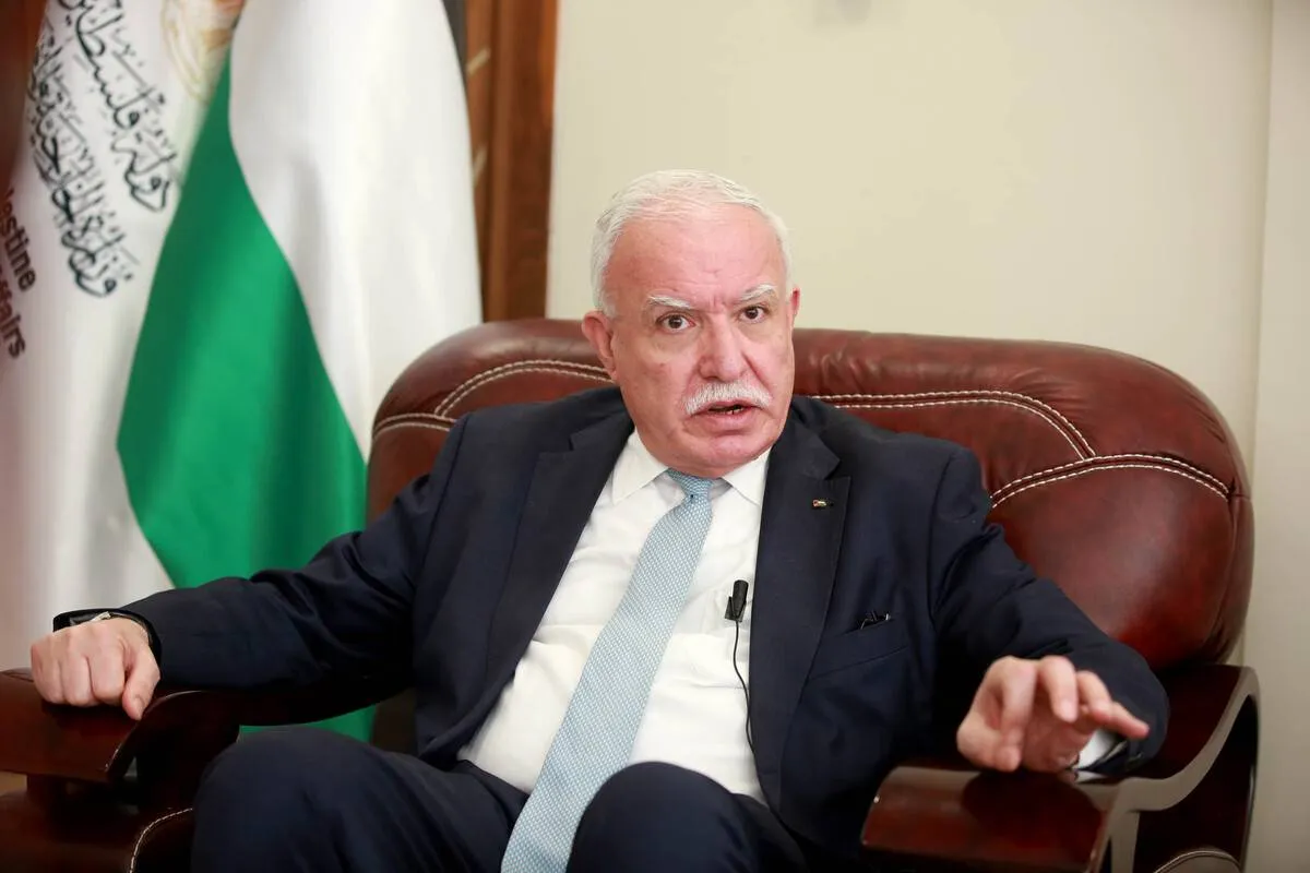 Ministro de Relações Exteriores da Autoridade Palestina (AP), Riyad al-Maliki, em Ramallah, na Cisjordânia ocupada, em 24 de junho de 2023 [Issam Rimawi/Agência Anadolu]

