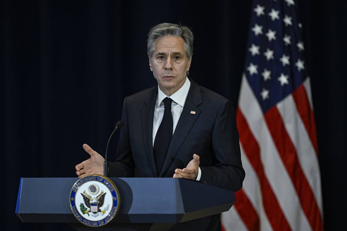 Secretário de Estado dos EUA, Antony Blinken, em Washington DC, em 9 de agosto de 2023 [Celal Günes/Agência Anadolu]
