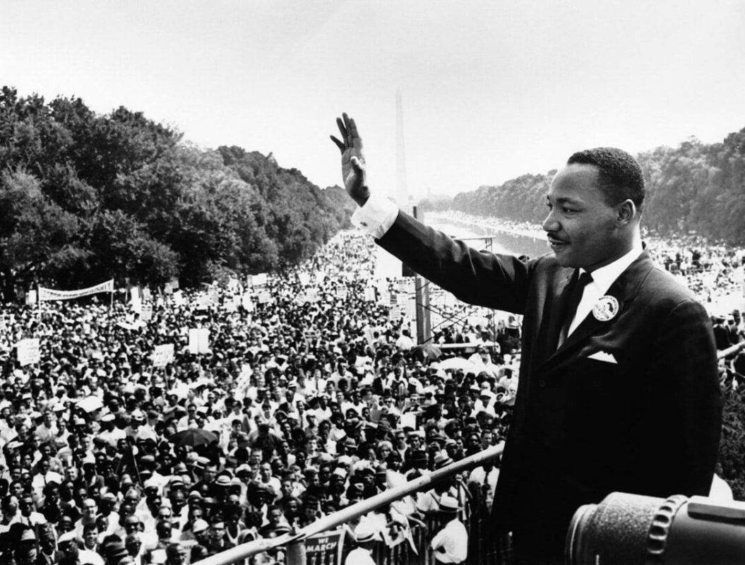 Martin Luther King Jr. durante a Marcha em Washington por Empregos e Liberdade em 28 de agosto de 1963
