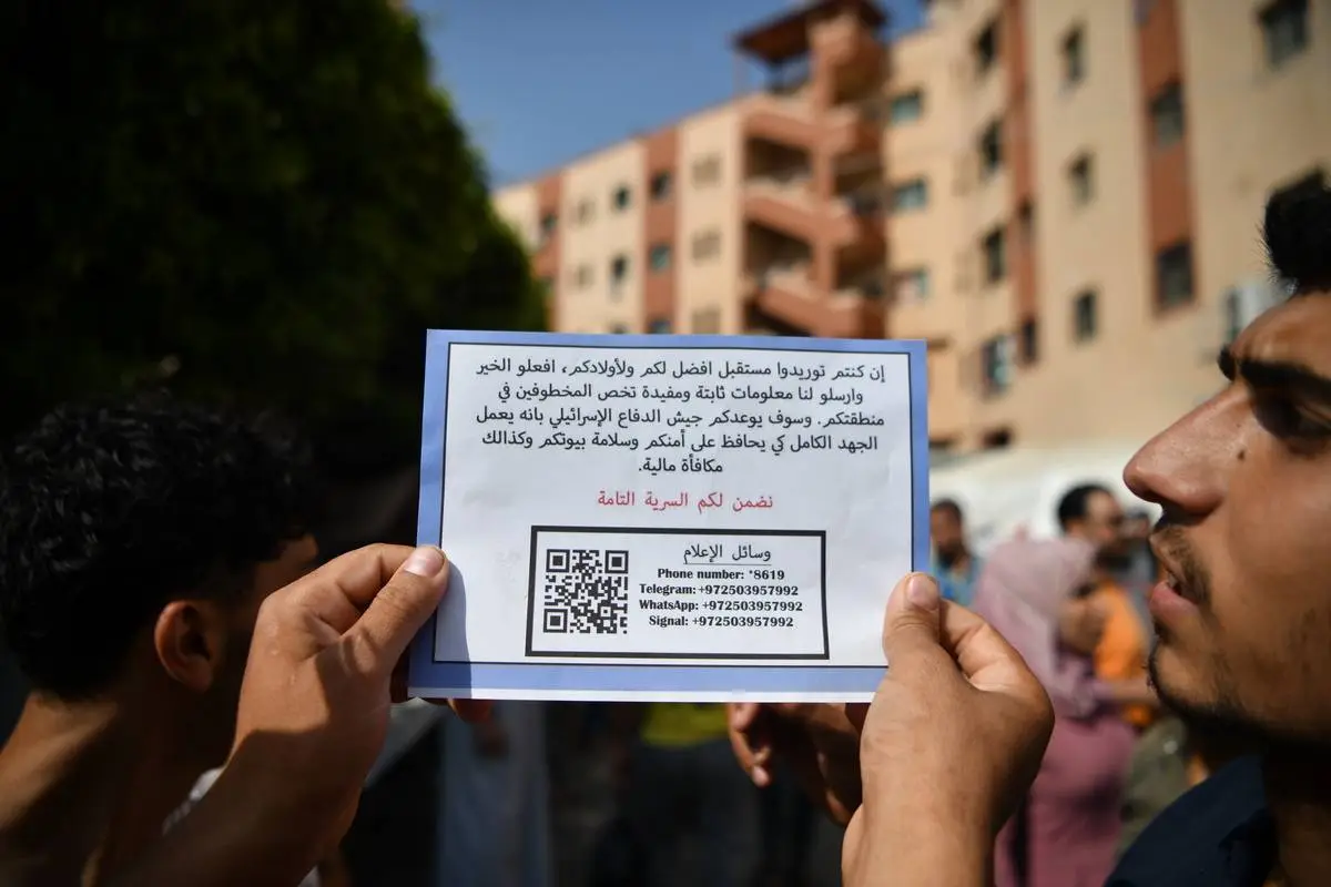 Mensagem do exército israelense espalhada em Gaza: ‘Dê-nos informações para sua segurança’ [Reprodução/X]
