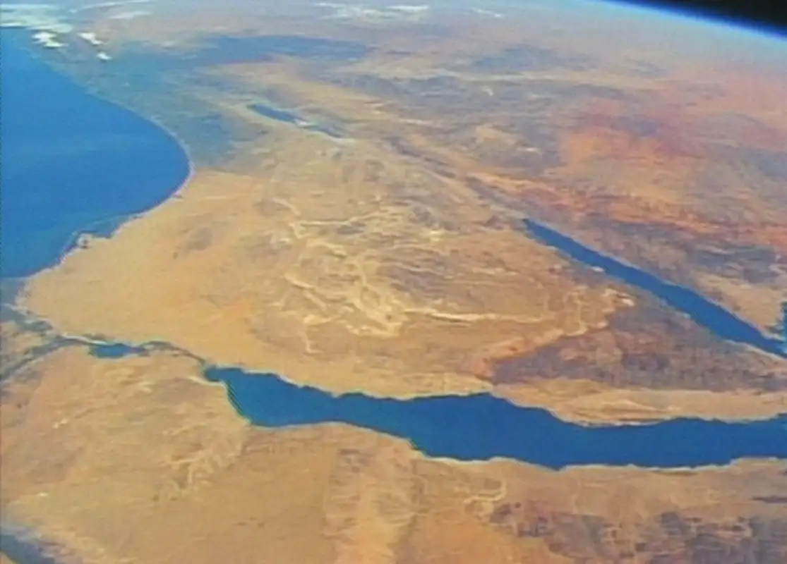 Vista da península do Sinai do ônibus espacial Columbia, em 26 de janeiro de 2003 [NASA/Getty Images]
