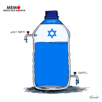 Assentamentos roubam água da Palestina - Charge [Sarwar Ahmed/Monitor do Oriente Médio]