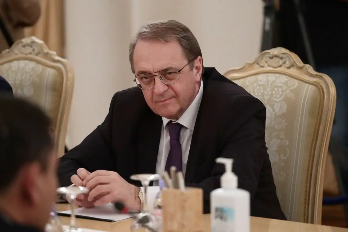 Vice-ministro de Relações Exteriores da Rússia, Mikhail Bogdanov, em Moscou, em 15 de abril de 2021 [Ministério de Relações Exteriores da Rússia/Agência Anadolu]