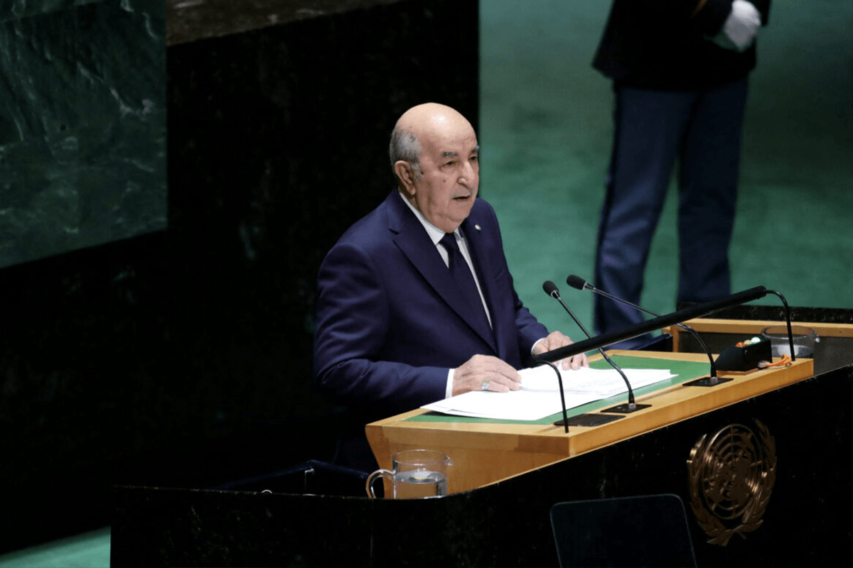 Presidente da Argélia, Abdelmadjid Tebboune, na Assembleia Geral da ONU, em Nova York, 19 de setembro de 2023 [Leonardo Muñoz/AFP via Getty Images]