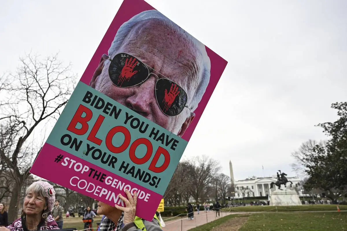 Ato pró-Palestina em Washington DC, EUA, em 10 de fevereiro de 2024 [Celal Gunes/Agência Anadolu via Getty Images]
