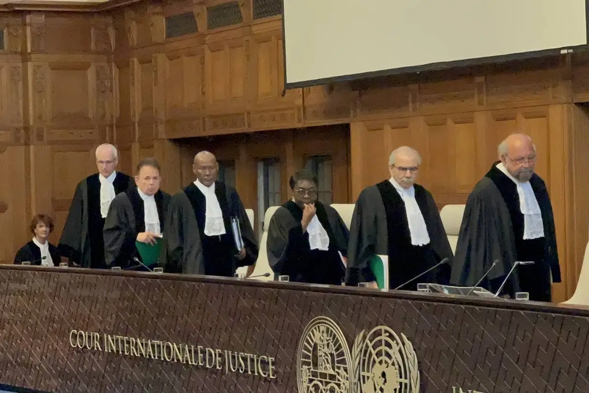 Audiência do TIJ realizada em 16 de maio de 2024 [Selman Aksünger/Anadolu Agency]
