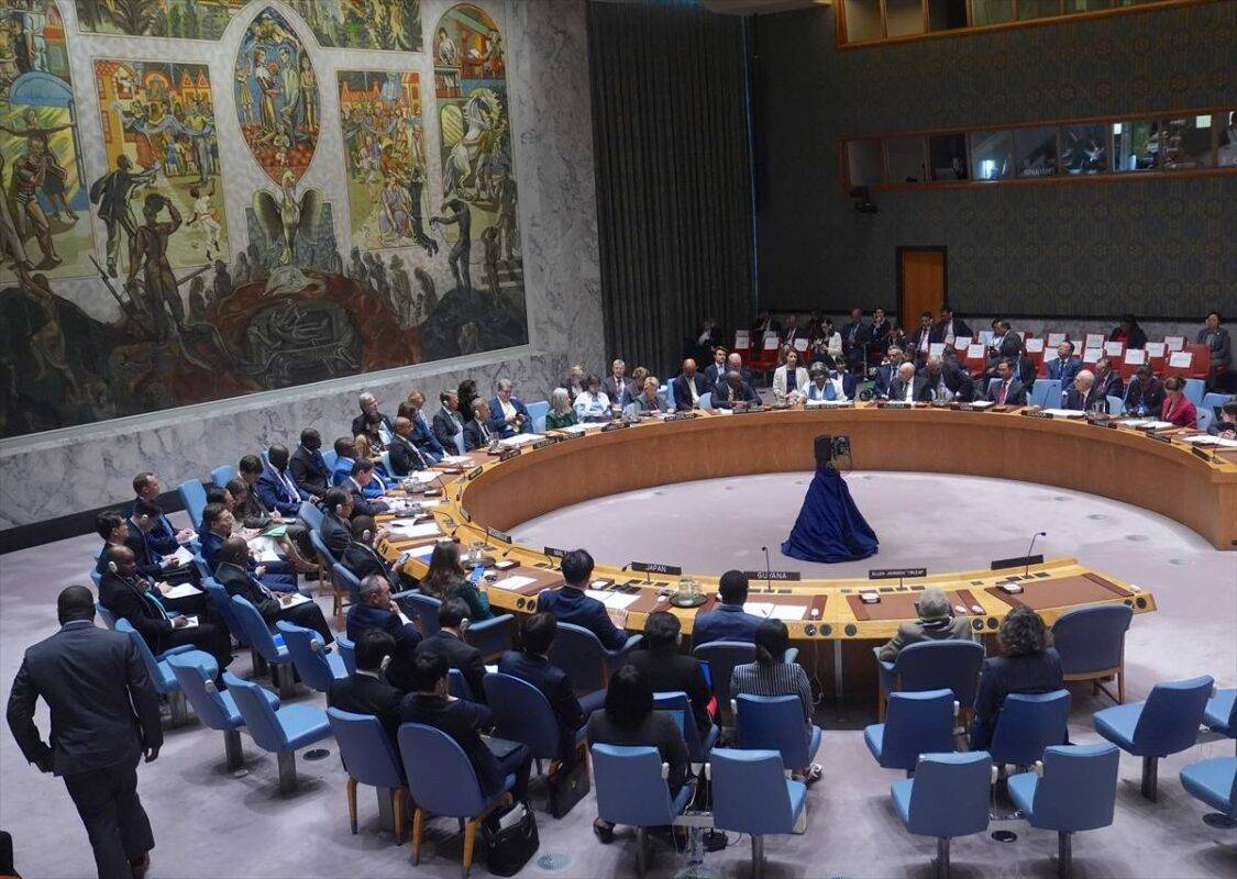 Sessão extraordinário do Conselho de Segurança sobre “Manutenção da paz e segurança internacional: Lideranças pela paz”, na sede do órgão, em Nova York, Estados Unidos, em 25 de setembro de 2024 [Selcuk Acar/Agência Anadolu]
