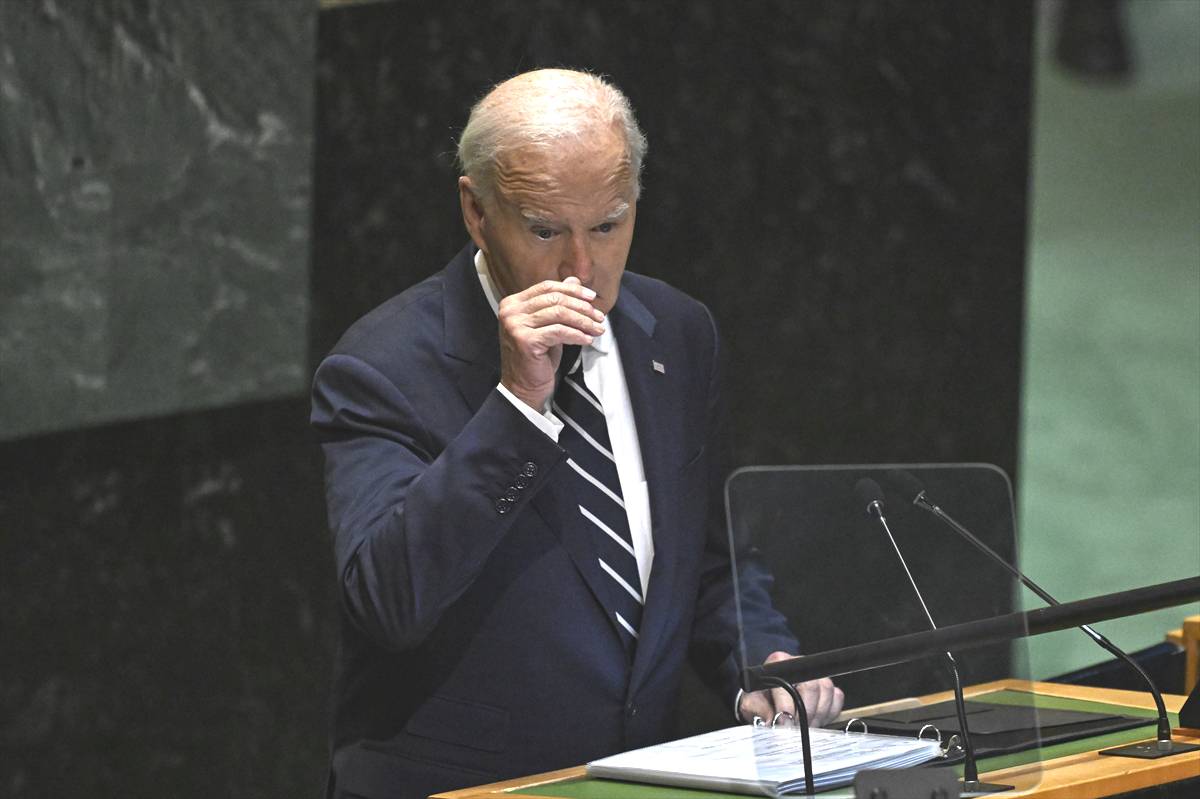 Presidente dos EUA, Joe Biden, discursa à 79ª Assembleia Geral das Nações Unidas, em Nova York, 24 de setembro de 2024 [Celal Günes/Agência Anadolu]
