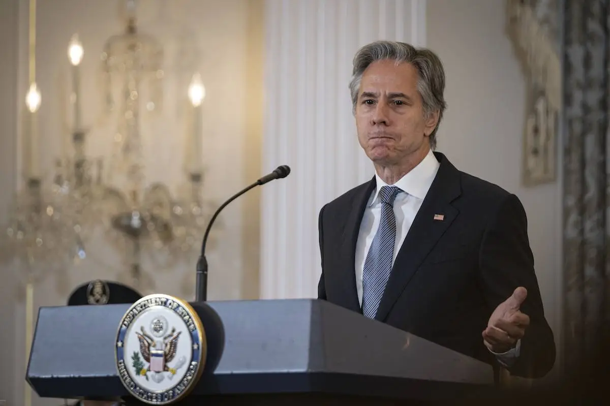 O secretário de Estado dos EUA, Antony Blinken, discursa no Departamento de Estado dos EUA, em Washington DC, em 24 de junho de 2024 [Celal Güneş/Agência Anadolu]
