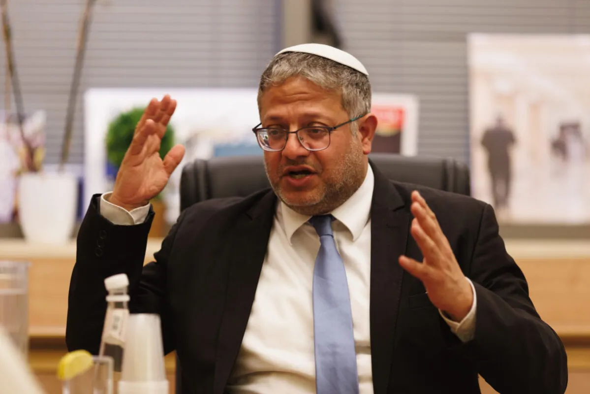 Ministro de Segurança Nacional de Israel, Itamar Ben-Gvir, em Jerusalém ocupada, em 22 de julho de 2024 [Kobi Wolf/Bloomberg via Getty Images]