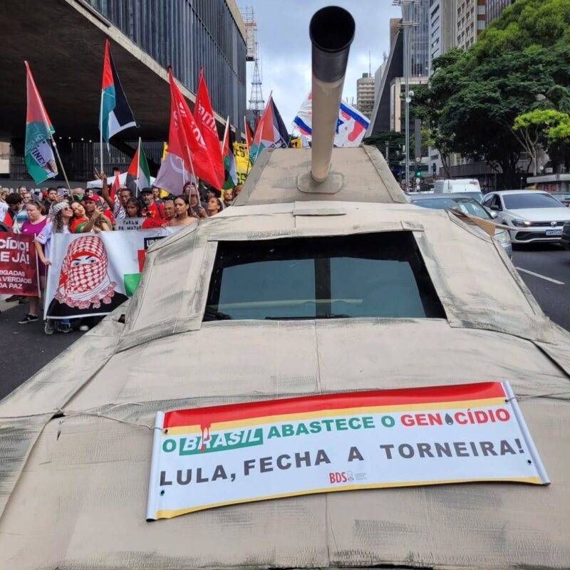 Protesto em solidariedade a Gaza, sob genocídio israelense, na Avenida Paulista, em São Paulo, Brasil, em 30 de novembro de 2024 [Reprodução]
