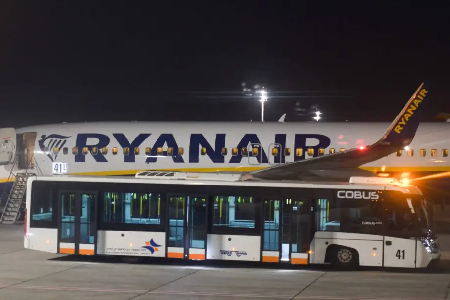 Avião da Ryanair visto no Aeroporto Ben Gurion, Tel Aviv-Yafo, Israel, em 11 de março de 2020 [Artur Widak/NurPhoto via Getty Images]