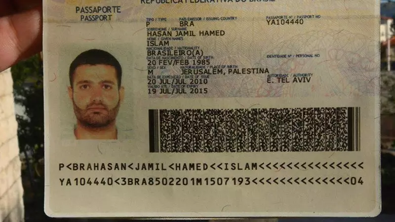 Documento do brasileiro-palestino Islam Hamed, preso por Israel
